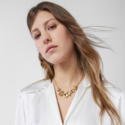 Long Silver Vermeil Fragile Nature flowers Necklace