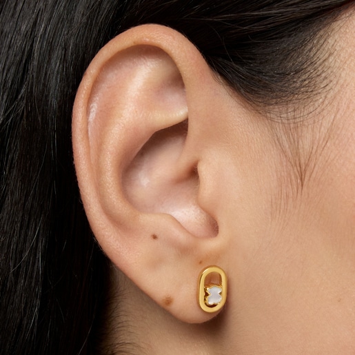 Aretes con baño de oro 18 kt sobre plata y nácar Camille