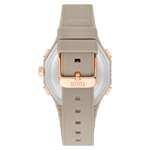 Reloj analógico/digital de acero rosado y brazalete de nylon topo Bet