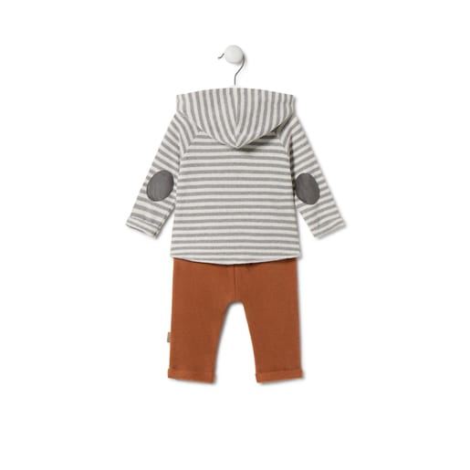 Boys outfit in striped fabric with bear in Grey unique