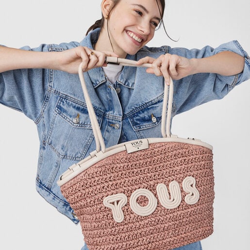 Tous Craft - Torebka typu Capazo z rafii w kolorze różowym