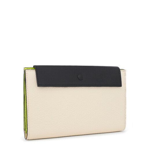 Cartera de piel beige y negra TOUS Empire