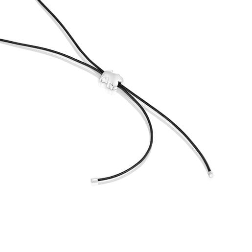 Collar largo de caucho y oso de plata 18 mm Bold Motif