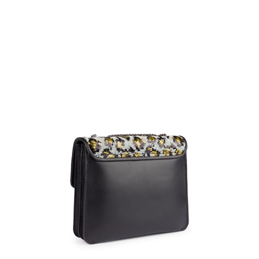 Small black  leather Liz Wild Sequins crossbody bag