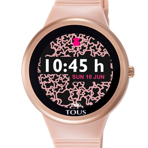 Reloj smartwatch Rond Connect de acero IP rosado con correa de silicona nude