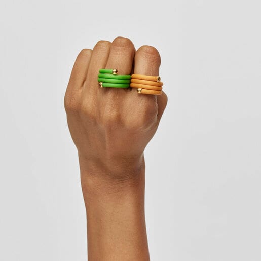 Pack de bagues verte et orange avec pierres précieuses Beach Caucho