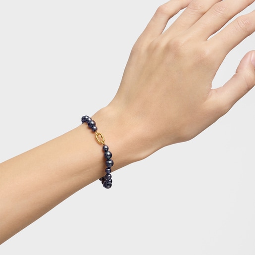 Hold Oval gold Bracelet with cultured baroque pearls