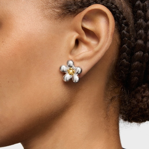Long two-tone flower Earrings Daisy