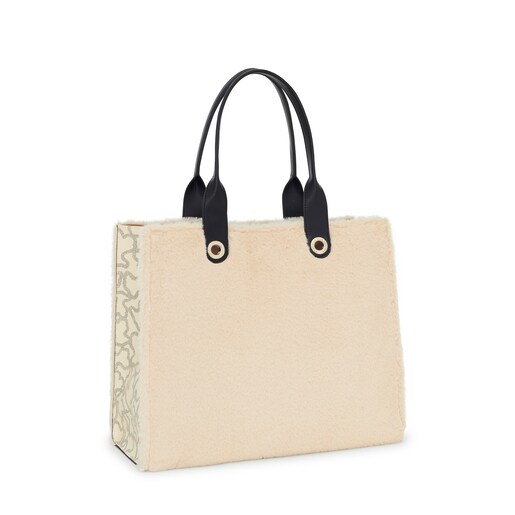 Large beige Amaya Kaos Icon Fur Shopping bag