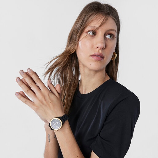 Stainless steel Tender Time Watch with black silicone strap