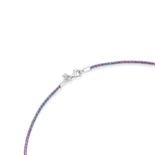 Pink and blue braided thread Necklace with silver clasp Efecttous