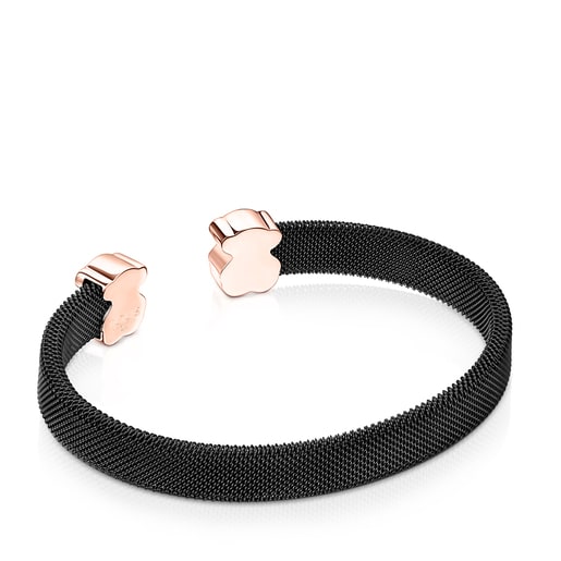 Bracelet Mesh Color en Acier IP noir et Rhodonite