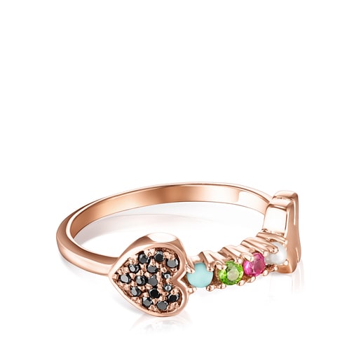 San Valentín arrow Ring in Rose Silver Vermeil with Gemstones