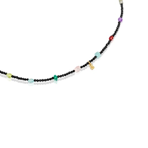 Bold Bear Choker with 18kt gold plating over silver, onyx, gemstones
