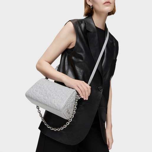 Bolso grande de piel gris TOUS Greta