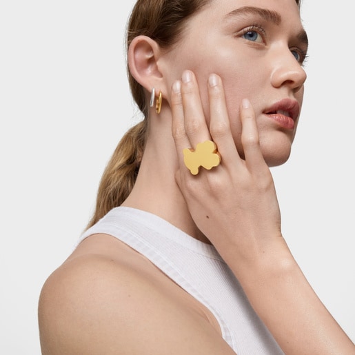 טבעת חותם Sweet Dolls בצורת דובון בגודל 30 מ"מ בציפוי זהב 18 קראט על כסף