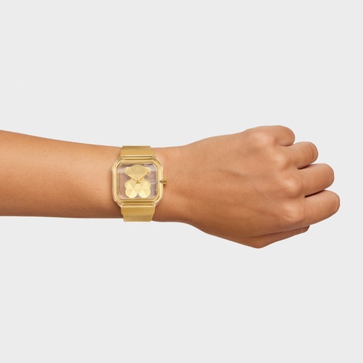 Analog watch with gold-colored steel bracelet D-Bear Party