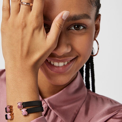 Pulsera de acero IP negro y rodonita Mesh Color