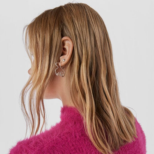 Silver Tsuri Bear earrings with cultured pearls