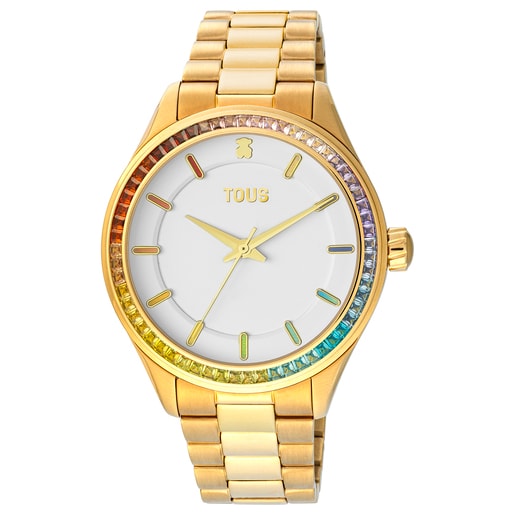 Analogové hodinky Tender Shine s řemínkem z IP oceli v barvě zlata 