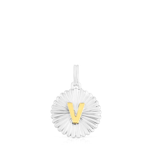 Pendentif médaille lettre V TOUS Alphabet argent et argent vermeil