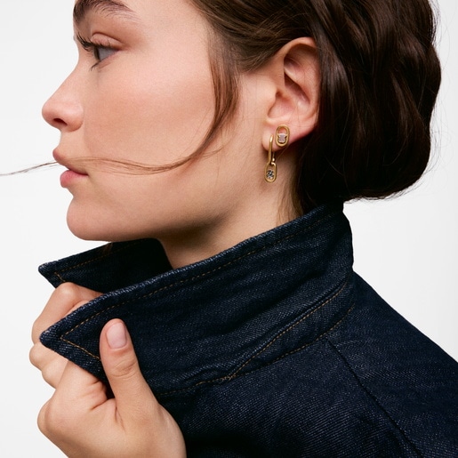 18ktゴールドコーティング・シルバーにスピネルをあしらったフープピアス、TOUS Camille