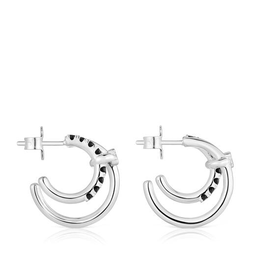 シルバーとブラックスピネルのダブルフープピアス TOUS Straight