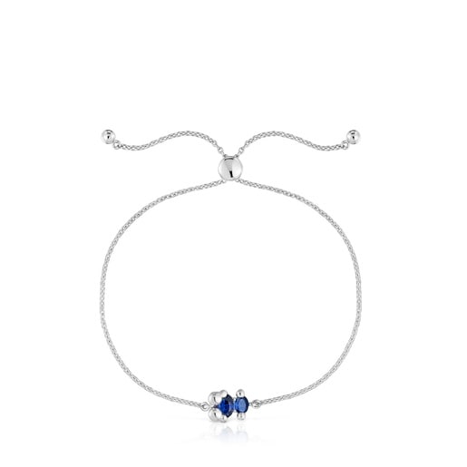 צמיד חוליות Color Bear LGG מכסף עם מוטיב דובון בשילוב אבן ספיר מעבדה בצבע לילך