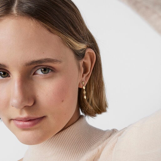 Короткие и длинные золотые серьги Fragile Nature с бриллиантами и рубинами