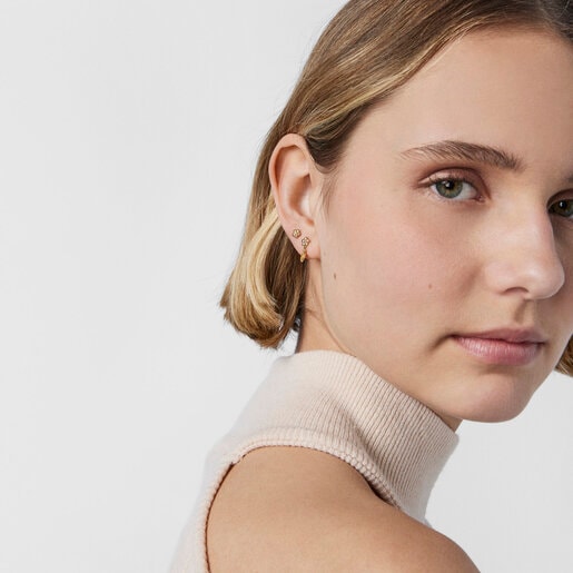 Короткие и длинные золотые серьги Fragile Nature с бриллиантами и рубинами