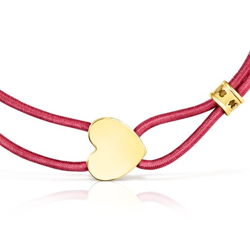 Bracelet élastique Sweet Dolls rouge avec cœur en argent vermeil