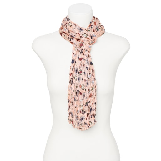 Teatime Plis pink multi silk scarf