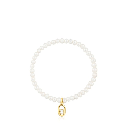 Pulsera elástica con nácar y baño de oro 18 kt sobre plata Camille