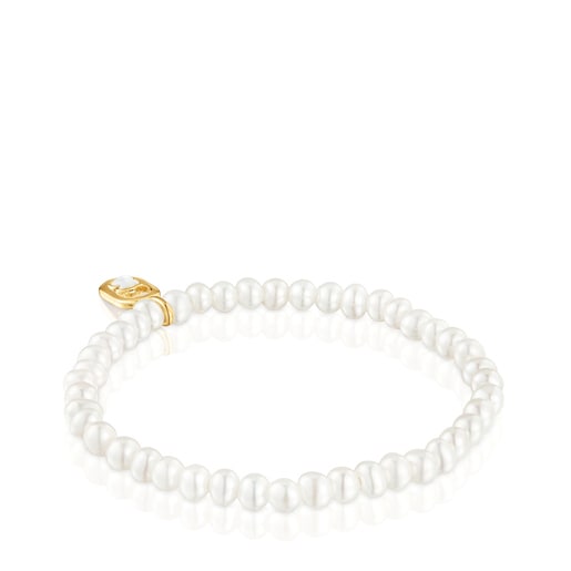 Pulsera elástica con nácar y baño de oro 18 kt sobre plata Camille