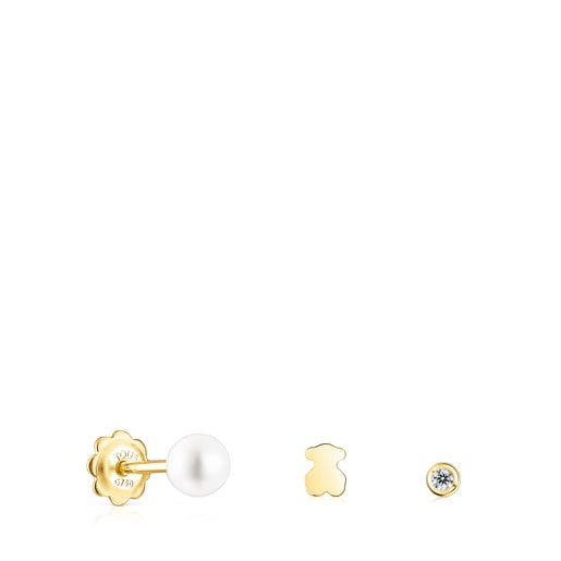 Pack of gold TOUS Pearl ear Piercings with diamond and pearl | TOUS