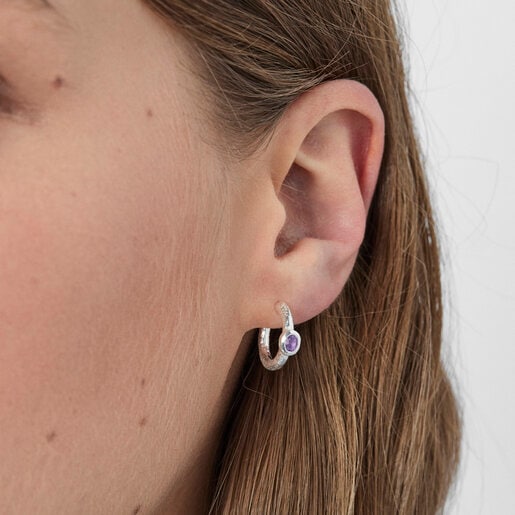 Серебряные серьги-обручи Oceaan Duna с аметистом
