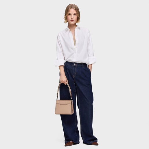 حقيبة تسوق صغيرة الحجم باللون البني المائل إلى الرمادي من تشكيلة Saffiano Audree