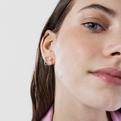 Silver TOUS Silueta Earrings with Pearl 1,4cm.