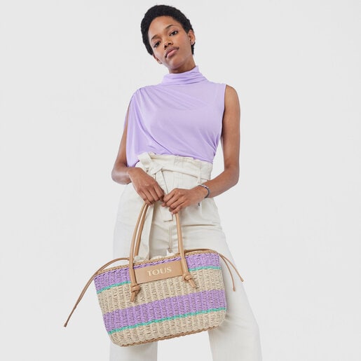 תיק סל Scoubidou גדול מרפיה בצבע סגול