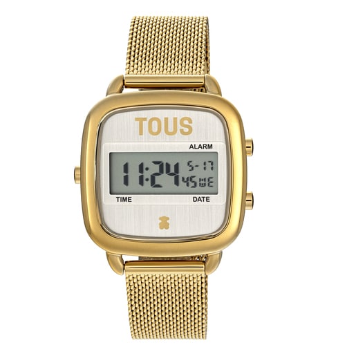 Relógio digital com bracelete em aço IPG dourado D-Logo New