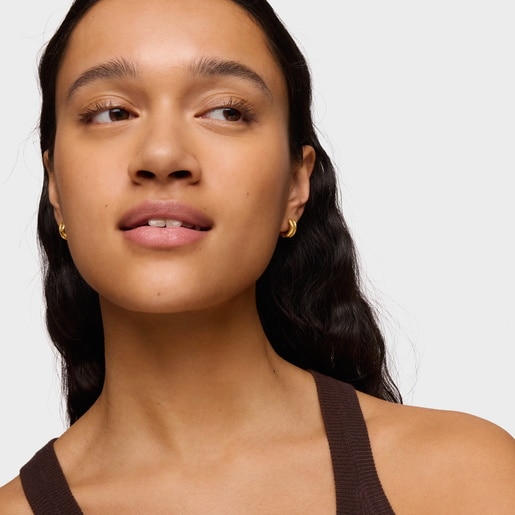 ゴールドコーティングシルバーのダブルフープのピアス TOUS Fellow