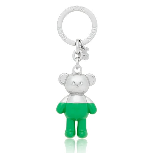 Silver and green TOUS Teddy Bear Key ring