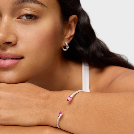 צמיד בנגל TOUS Mesh LGG מכסף עם אבני חן ממעבדה