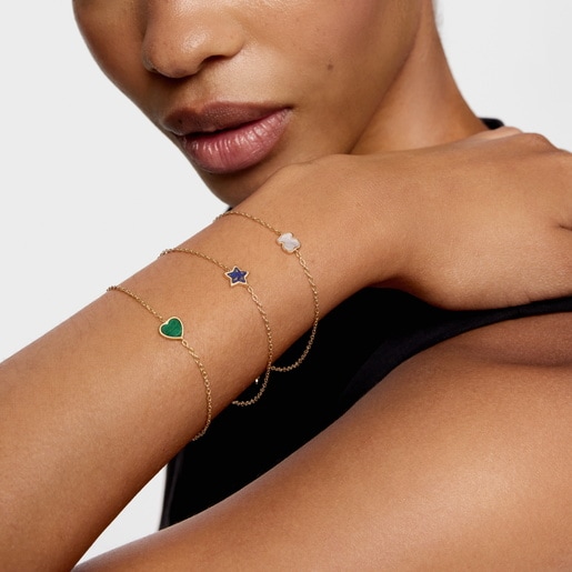 14ktゴールドとマラカイトのチェーンブレスレット XXS