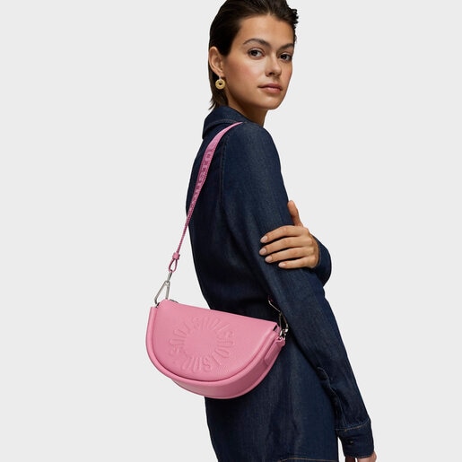 Stredne veľká tmavoružová kožená crossbody kabelka TOUS Miranda