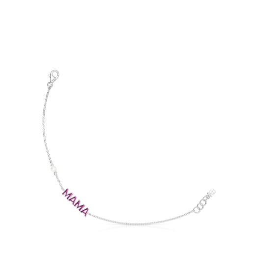Silver TOUS Crossword Mama Mama bracelet with enamel and pearl