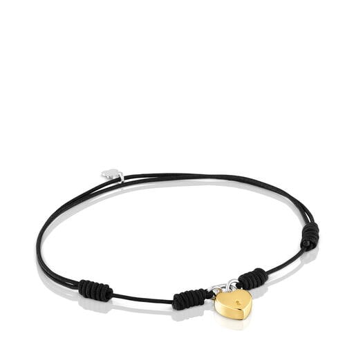سوار من النايلون الأسود على شكل قلب ومُرصّع بحلية على شكل قفل بدَرجتَي لون من تشكيلة TOUS Unlock