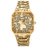 Reloj analógico con brazalete gravado de acero dorado Lit