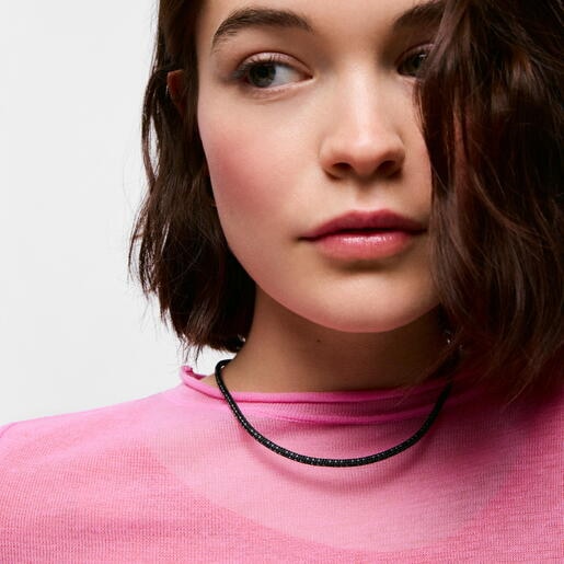 Collar con cordón negro y acero TOUS Basics