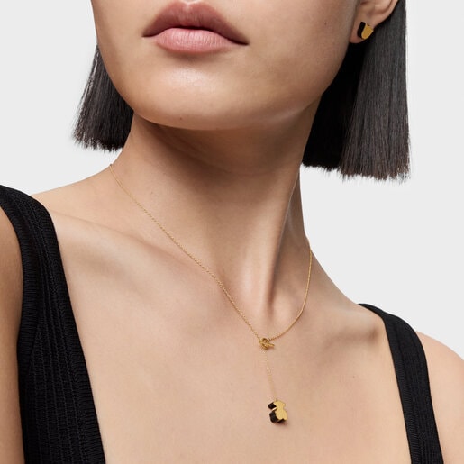 Short gold bear Necklace with onyx TOUS 1950